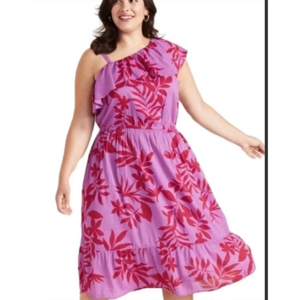Old Navy One Shoulder Pink Floral Tropical Midi Dress XXL NWT Beach Resort